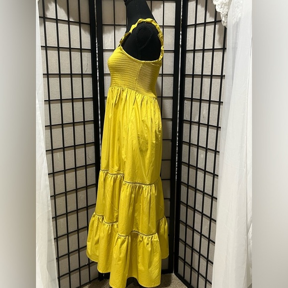 O.P.T  COLETTE Yellow Ruched Top COTTON MIDI DRESS,SPRING GARDEN PARTY SIZE M. - Picture 6 of 11